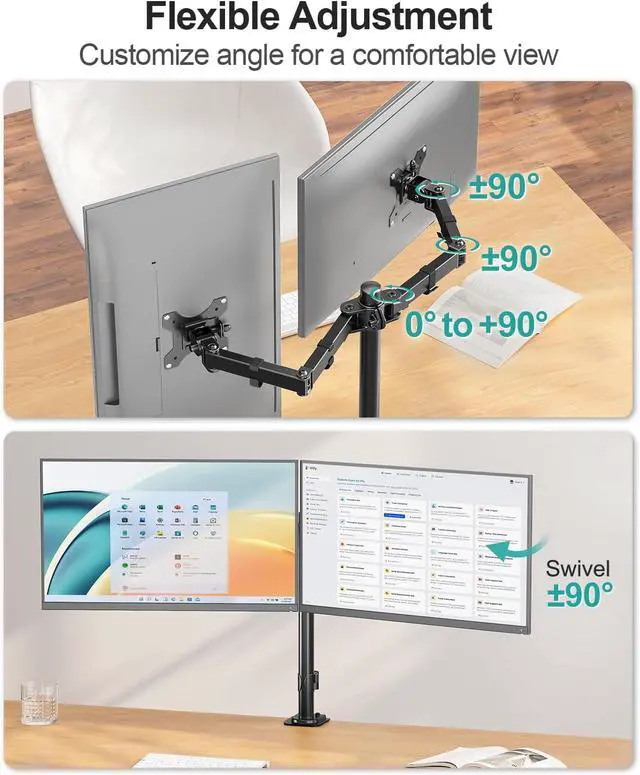 Alt view image 4 of 7 - MOUNT PRO Dual Monitor Mount Fits 13-32 Inch/17.6lbs LCD Screen, Computer Monitor Desk Mount, Articulating Monitor Arm, Height Adjustable Display Stand for 2 Monitors, VESA Mount 75x75/100x100mm
