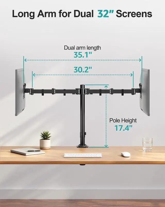 Alt view image 5 of 7 - MOUNT PRO Dual Monitor Mount Fits 13-32 Inch/17.6lbs LCD Screen, Computer Monitor Desk Mount, Articulating Monitor Arm, Height Adjustable Display Stand for 2 Monitors, VESA Mount 75x75/100x100mm