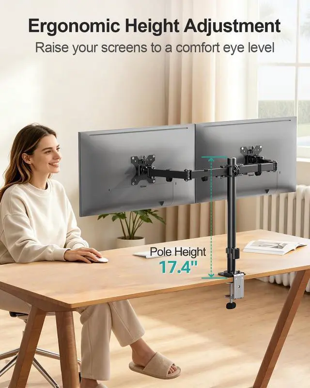 Alt view image 6 of 7 - MOUNT PRO Dual Monitor Mount Fits 13-32 Inch/17.6lbs LCD Screen, Computer Monitor Desk Mount, Articulating Monitor Arm, Height Adjustable Display Stand for 2 Monitors, VESA Mount 75x75/100x100mm