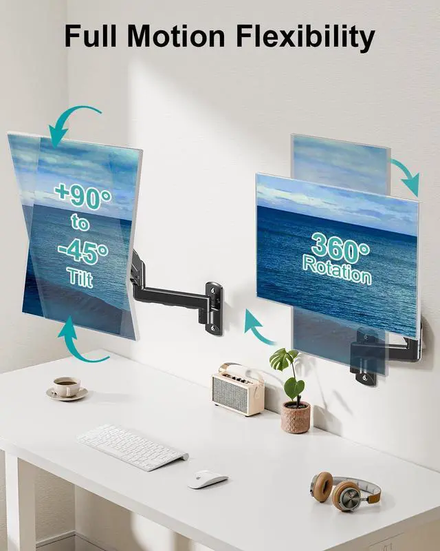 Alt view image 2 of 7 - MOUNT PRO Single Monitor Wall Mount for 13 to 32 Inch Computer Screens, Height Adjustable Wall Mount Monitor Arm Holds Up to 19.8lbs, Full Motion Wall Bracket, VESA Mount 75x75, 100x100, Black