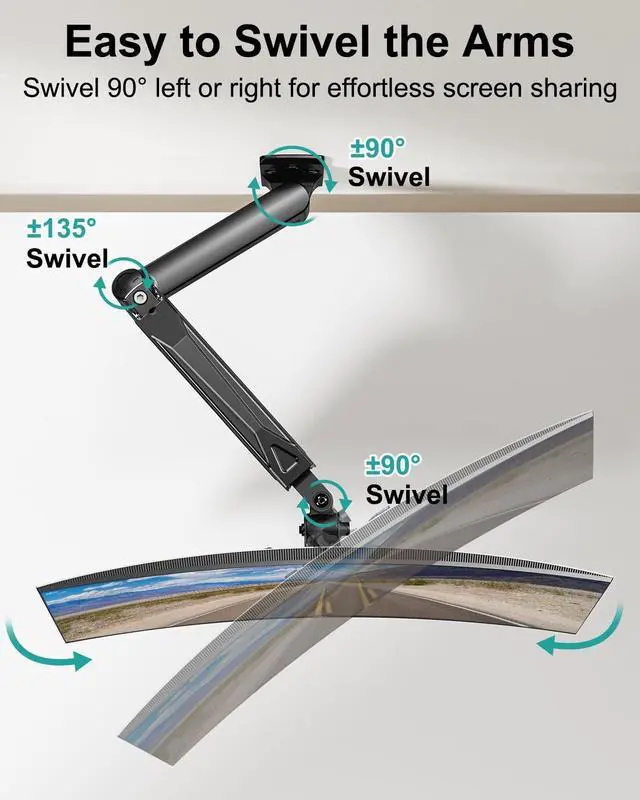 Alt view image 4 of 7 - MOUNT PRO Single Monitor Wall Mount for 13 to 32 Inch Computer Screens, Height Adjustable Wall Mount Monitor Arm Holds Up to 19.8lbs, Full Motion Wall Bracket, VESA Mount 75x75, 100x100, Black