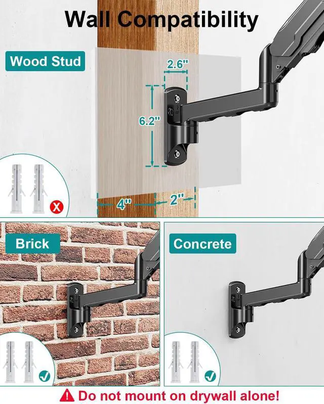 Alt view image 5 of 7 - MOUNT PRO Single Monitor Wall Mount for 13 to 32 Inch Computer Screens, Height Adjustable Wall Mount Monitor Arm Holds Up to 19.8lbs, Full Motion Wall Bracket, VESA Mount 75x75, 100x100, Black