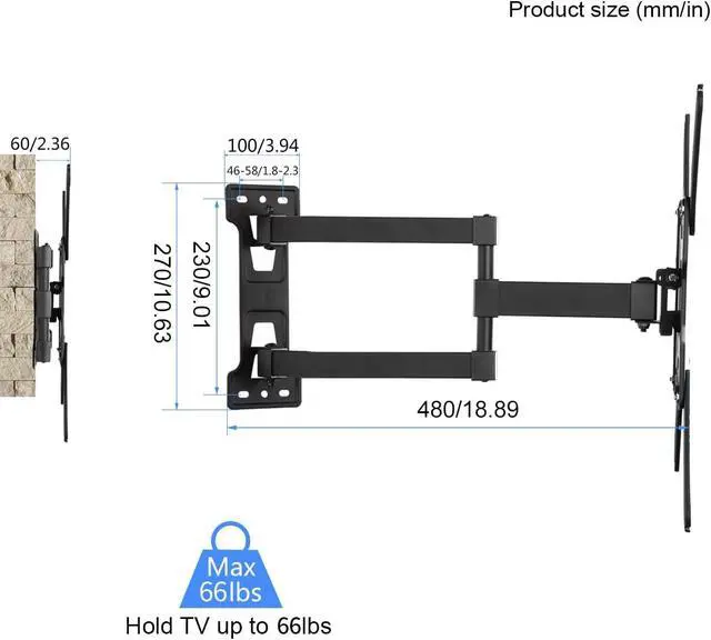 Alt view image 3 of 7 - Suptek TV Wall Mount Swivel and Tilt Full Motion for Most 23 to 60 inch TV Mount up to 66lbs max VESA 400x400mm (A1+)