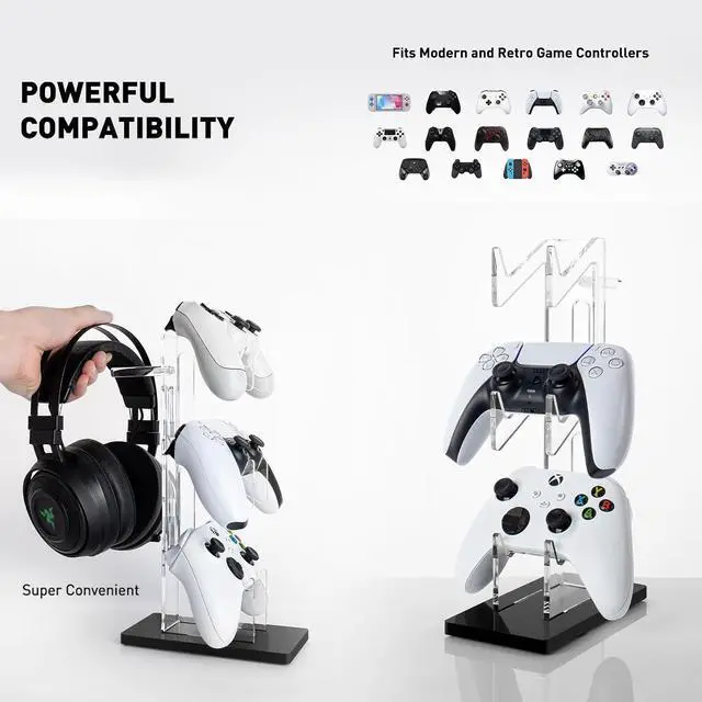 Alt view image 4 of 7 - OAPRIRE Controller Stand Headset Stand, 3 Tier Acrylic Gaming Controller Holder Compatible with PS4, PS5, PC, Xbox, Universal Design (Black)