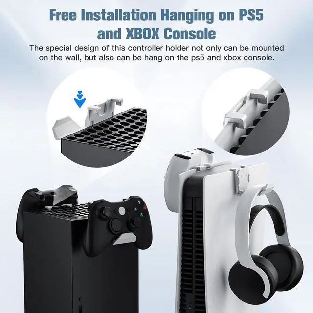 Alt view image 2 of 6 - KUNSLUCK 4 Pack Controller Wall Mount for PS5, Xbox, Switch Controller, Wall Mount Stand for Controller&Headset, Adhesive/Screws Installation (White)