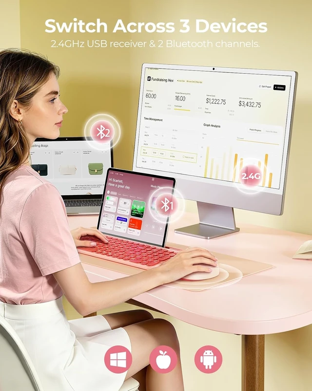 Alt view image 5 of 7 - seenda Ergonomic Wireless Mouse, 52° Vertical Bluetooth Mouse, Hot Pink