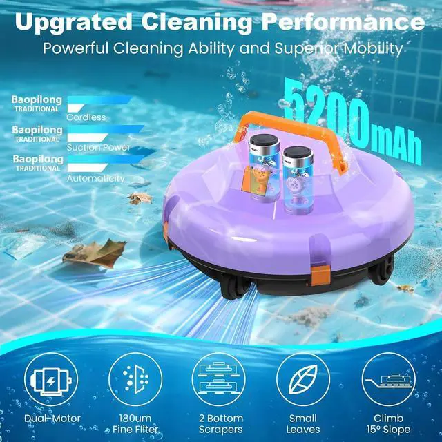 Alt view image 4 of 6 - 2026 Cordless Robotic Pool Cleaner - 120 Mins Automatic Pool Vacuum for Above Ground Pool & In - Ground Flat Pools up to 1000 Sq.Ft, Robot Pool Cleaner with Self - Parking Tech
