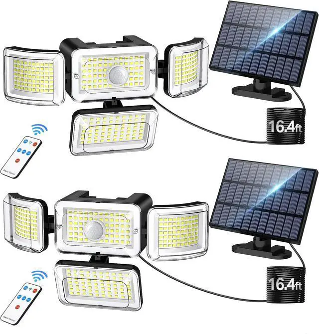 Main image of CLAONER Solar Outdoor Lights Motion Sensor 3500LM 288 LED Solar Security Lights with Remote Control IP67 Waterproof 4 Heads Solar Flood Lights with 16.4ft Cable 4 Modes Wall Lights(2 Pack)