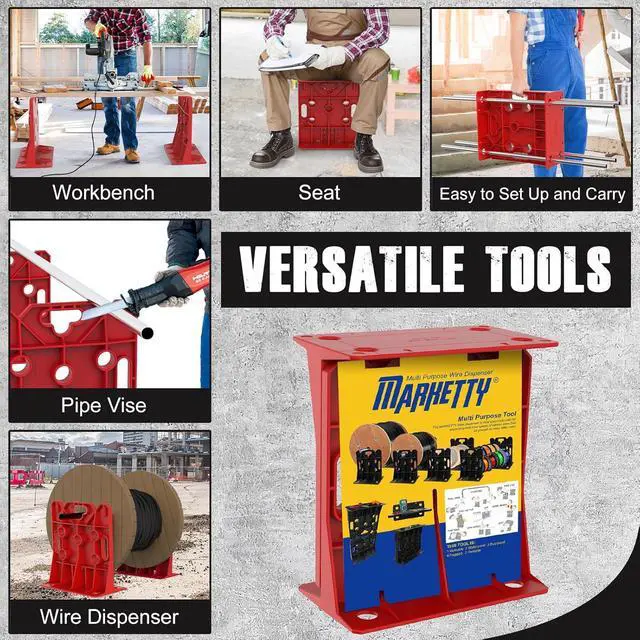 Alt view image 4 of 7 - Multi Purpose Wire Dispenser, Cable/Wire Spool Rack, Wire Spool Caddy, Holds Spools Up to 34" In Diameter, Load Capacity 330 LBS, 1 Pair (Red)