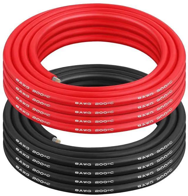 Main image of 8 AWG Gauge Silicone Wire Electrical Cable10ft red &10ft Black Soft & Flexible 0.08 mm Tinned Copper core High Temperature Resistant Silicone Wire for Arduino Projects, RC Cars, Boat, Drones etc.
