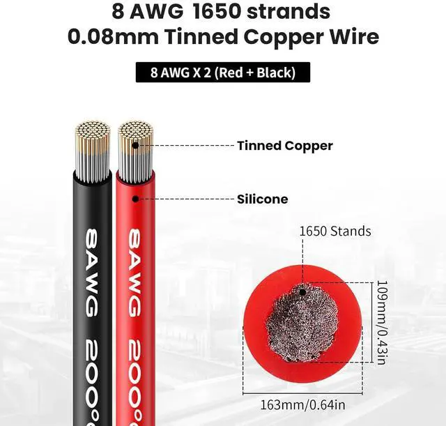 Alt view image 2 of 7 - 8 AWG Gauge Silicone Wire Electrical Cable10ft red &10ft Black Soft & Flexible 0.08 mm Tinned Copper core High Temperature Resistant Silicone Wire for Arduino Projects, RC Cars, Boat, Drones etc.