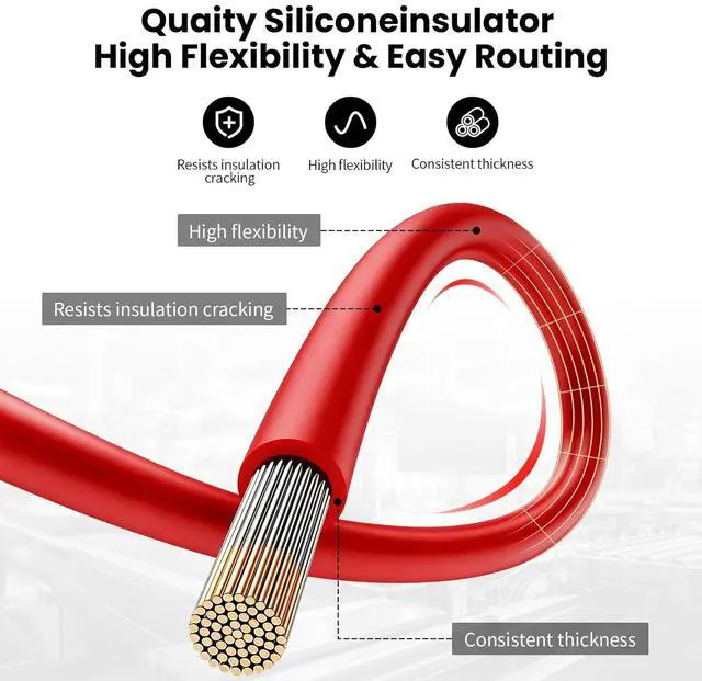 Alt view image 3 of 7 - 8 AWG Gauge Silicone Wire Electrical Cable10ft red &10ft Black Soft & Flexible 0.08 mm Tinned Copper core High Temperature Resistant Silicone Wire for Arduino Projects, RC Cars, Boat, Drones etc.