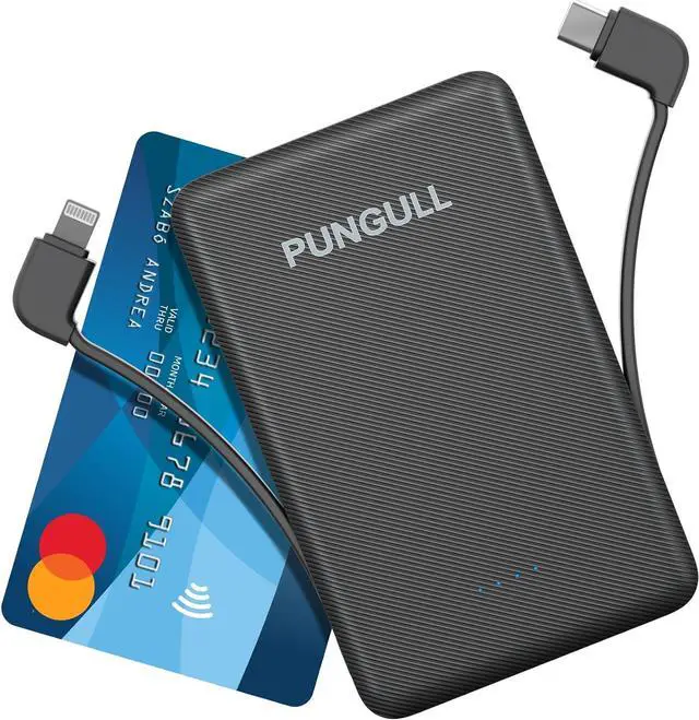 Main image of Slim Portable Charger 5000mAh - Compact Mini Small Power Bank Built-in Cable Cute Mobile Cell Phone External Battery Pack 5V 2.1A USB-C Compatible with iPhones 6/7/8/X/XS/XR/11/12/13/14 Airpods