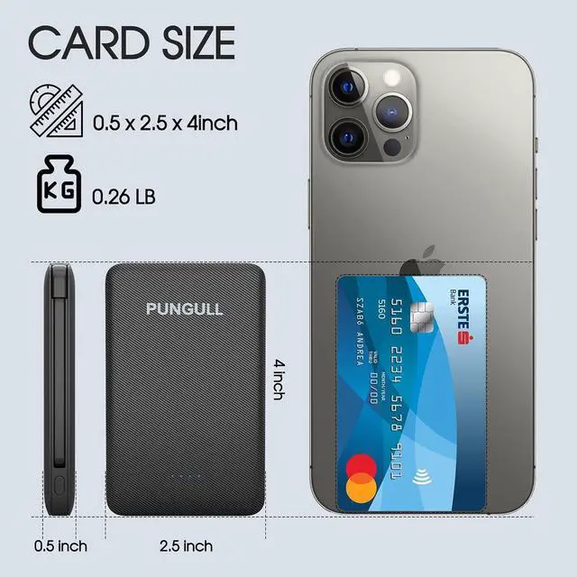 Alt view image 2 of 7 - Slim Portable Charger 5000mAh - Compact Mini Small Power Bank Built-in Cable Cute Mobile Cell Phone External Battery Pack 5V 2.1A USB-C Compatible with iPhones 6/7/8/X/XS/XR/11/12/13/14 Airpods