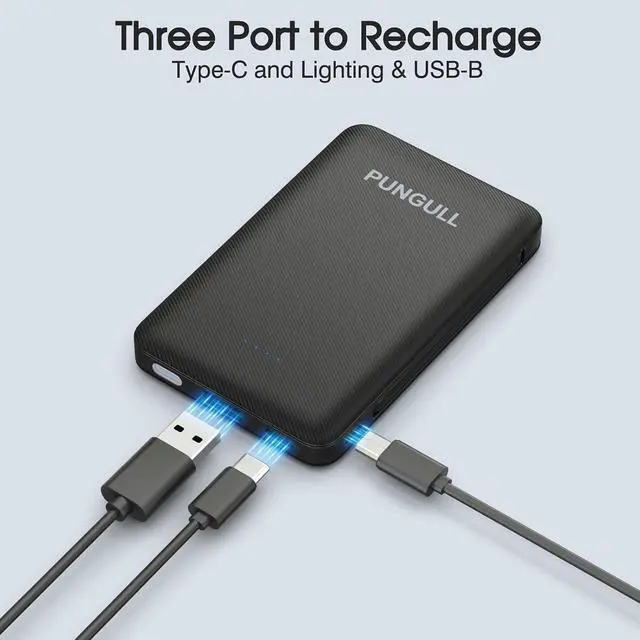 Alt view image 3 of 7 - Slim Portable Charger 5000mAh - Compact Mini Small Power Bank Built-in Cable Cute Mobile Cell Phone External Battery Pack 5V 2.1A USB-C Compatible with iPhones 6/7/8/X/XS/XR/11/12/13/14 Airpods