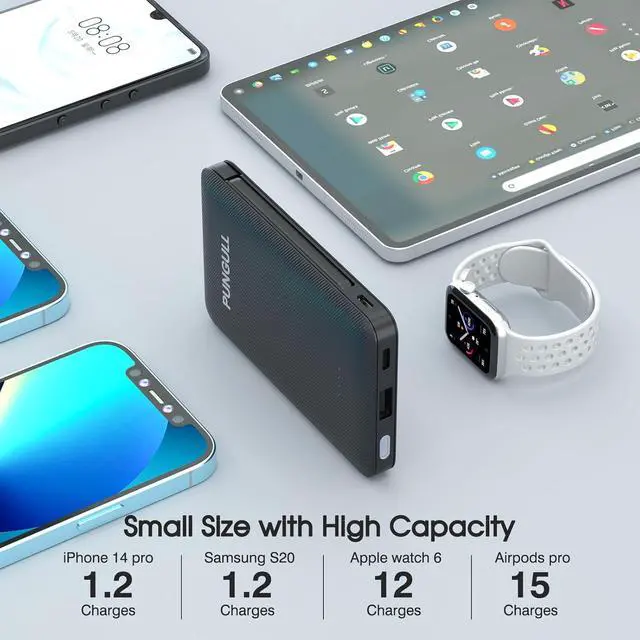 Alt view image 5 of 7 - Slim Portable Charger 5000mAh - Compact Mini Small Power Bank Built-in Cable Cute Mobile Cell Phone External Battery Pack 5V 2.1A USB-C Compatible with iPhones 6/7/8/X/XS/XR/11/12/13/14 Airpods