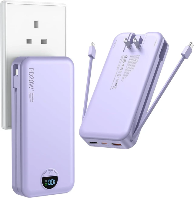 Main image of Portable Charger Power Bank 20000mAh PD20W w/Built-in Cables