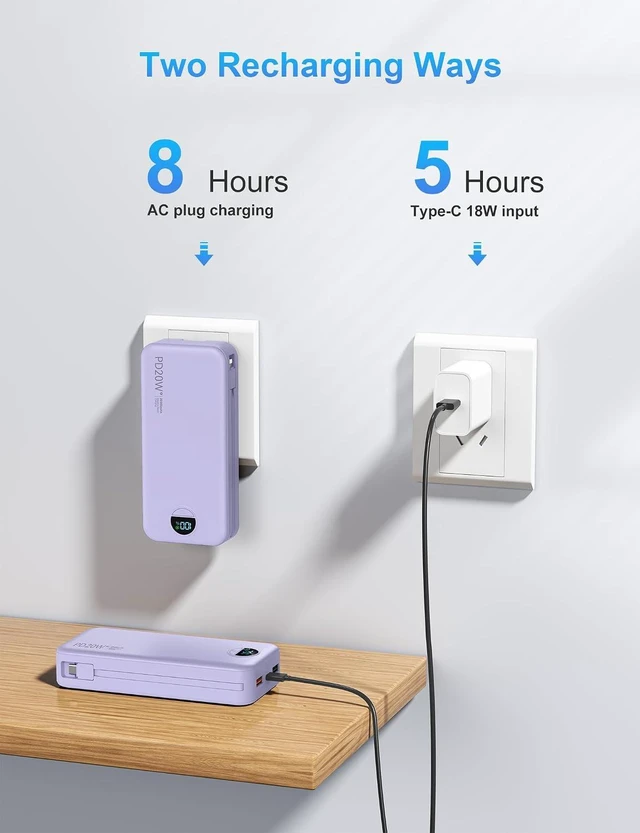 Alt view image 6 of 7 - Portable Charger Power Bank 20000mAh PD20W w/Built-in Cables