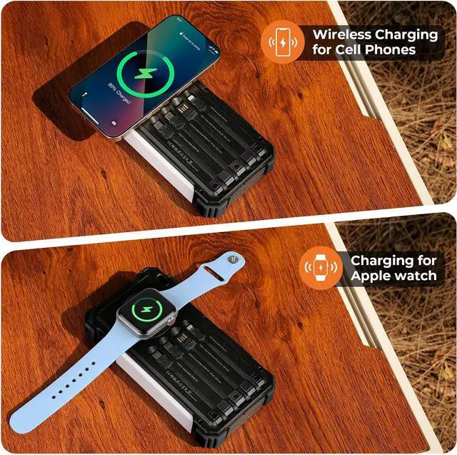 Alt view image 4 of 7 - BLAVOR Solar Power Bank 20000mAh Built-in Cables, Wireless Charger for Phones & Apple Watch, 20W Fast Charging Battery Pack with USB C, Flashlight, Solar Charger for iPhone, iPad, iWatch, Samsung