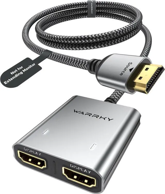 Main image of Warrky HDMI Splitter 1 in 2 Out 4K, Mirror Only, USB-C Powered, Metal | 4K HDMI Splitter 1 in 2 Out for Dual Monitors, USB-C Powered, Metal Shell, Built-in 3.3ft Cable, Mirror Only