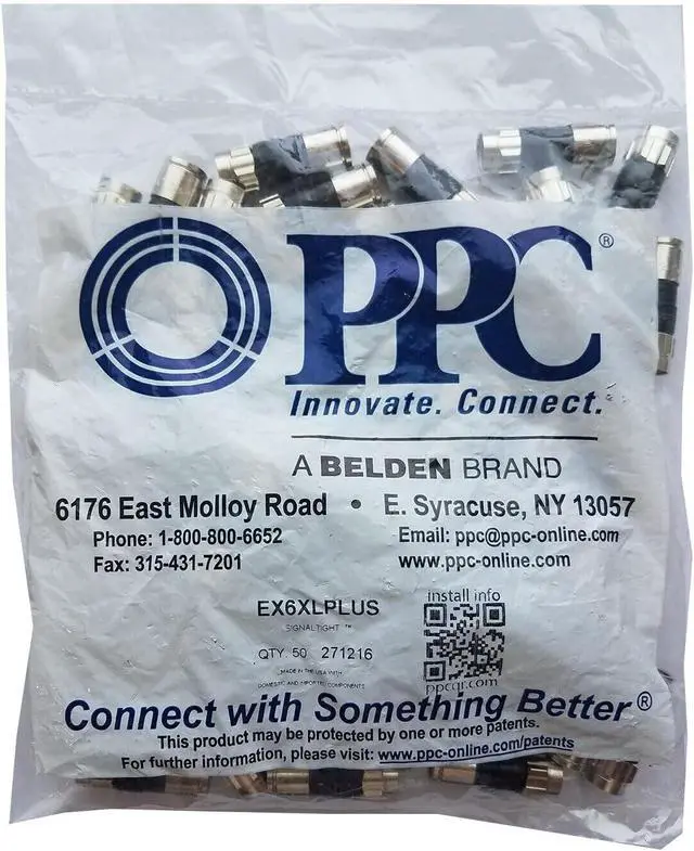 Alt view image 2 of 5 - 50-Pack RG6 Quad Compression Connectors PPC EX6XL Approved for Most Satellite or Cable Coax