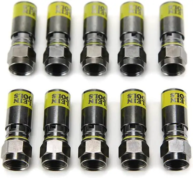 Alt view image 7 of 7 - Klein Tools VDV812-606 F-Connector for RG6/6Q Coaxial Cable, Universal Compression Connectors, Male, Professional Grade, 10-Pack