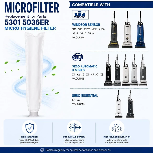 Alt view image 2 of 7 - 5PK Microfilter for Windsor S12/S15 XP SR Sebo X G1 G2 Vacuums