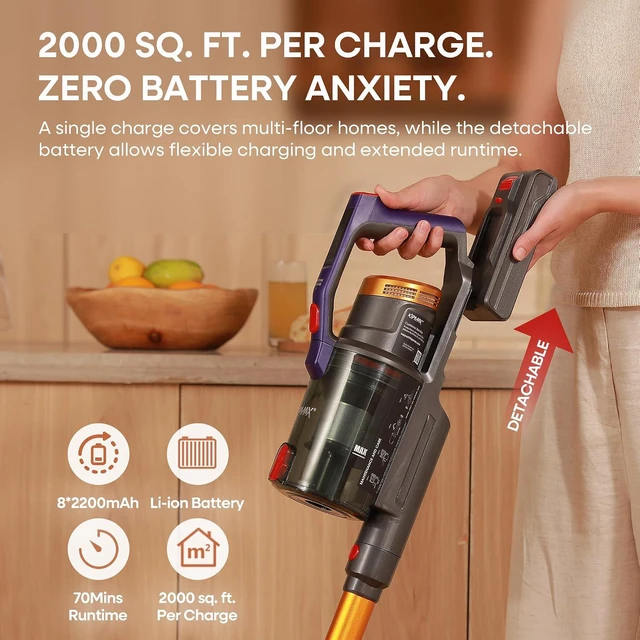Alt view image 7 of 7 - KIPMAX Cordless Vacuum Cleaner, 50KPa 550W Stick Vacuum