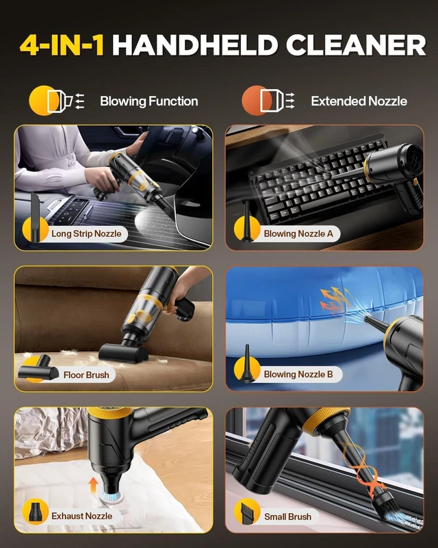 Alt view image 5 of 7 - Handheld Vacuum Cleaner, 21000Pa Cordless 4-in-1 Mini Car Vacuum