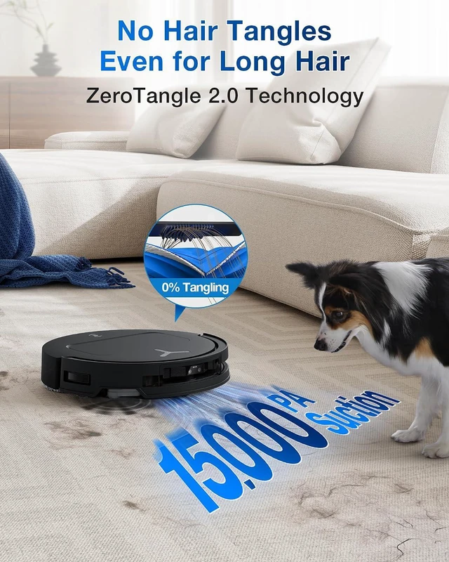 Alt view image 3 of 7 - ECOVACS DEEBOT T50 PRO Omni Robot Vacuum and Mop, 3.19 Ultra-Slim, 15,000Pa Suction, ZeroTangle 2.0, TruEdge Edge Cleaning, AIVI 3D Obstacle Avoidance, Auto Mop Wash & Dry, Self-Emptying