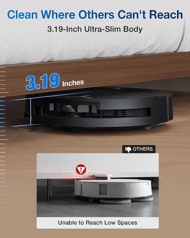 Alt view image 5 of 7 - ECOVACS DEEBOT T50 PRO Omni Robot Vacuum and Mop, 3.19 Ultra-Slim, 15,000Pa Suction, ZeroTangle 2.0, TruEdge Edge Cleaning, AIVI 3D Obstacle Avoidance, Auto Mop Wash & Dry, Self-Emptying
