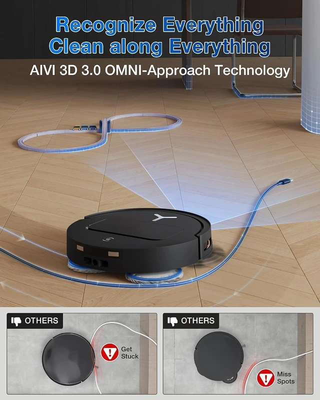 Alt view image 6 of 7 - ECOVACS DEEBOT T50 PRO Omni Robot Vacuum and Mop, 3.19 Ultra-Slim, 15,000Pa Suction, ZeroTangle 2.0, TruEdge Edge Cleaning, AIVI 3D Obstacle Avoidance, Auto Mop Wash & Dry, Self-Emptying
