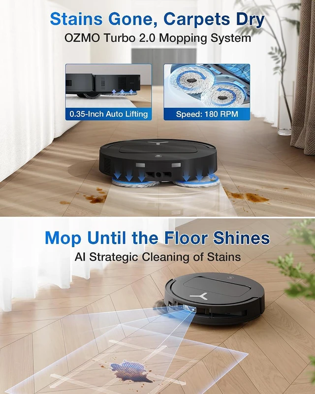 Alt view image 7 of 7 - ECOVACS DEEBOT T50 PRO Omni Robot Vacuum and Mop, 3.19 Ultra-Slim, 15,000Pa Suction, ZeroTangle 2.0, TruEdge Edge Cleaning, AIVI 3D Obstacle Avoidance, Auto Mop Wash & Dry, Self-Emptying