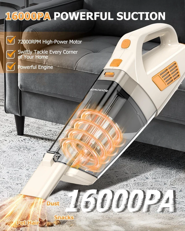 Alt view image 2 of 6 - BQYPOWER 16000PA Handheld Vacuum Cleaner Cordless Rechargeable for Car Home