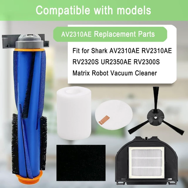 Alt view image 2 of 6 - RV2310AE Replacement Parts for Shark AV2310AE RV2310AE RV2320S UR2350AE RV2300S Matrix Robot Vacuum Cleaner 1 Main Brush Roller 2 Sets Foam Filters 2 Filters 6 Side Brushes (Not For RV2300)