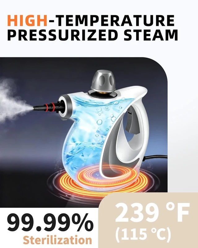 Alt view image 4 of 7 - Pressurized Handheld Steam Cleaner for home with 12pcs Accessories&Safety Lock Multi-Surface Natural Deep Steamer for Cleaning Car, Furniture, Floor, Upholstery, Tile, Grout, Windows