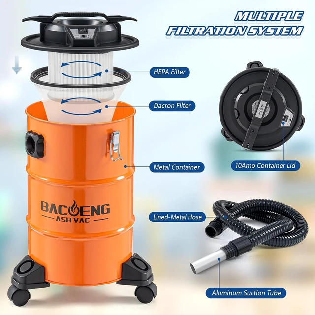 Alt view image 6 of 7 - BACOENG Ash Vacuum for Pellet Grill, 5.3 Gallon, 1200W