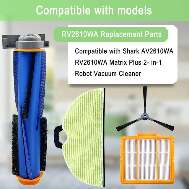 Alt view image 2 of 6 - Replacement Parts for Shark AV2610WA RV2610WA Matrix Plus 2- in-1 Robot Vacuum Cleaner,1 Main Brush,3 Filters,3 Mop Pads,6 Side Brushes,1 Pre Filter,1 Filter&1 Pre-Motor Foam&Felt Filter
