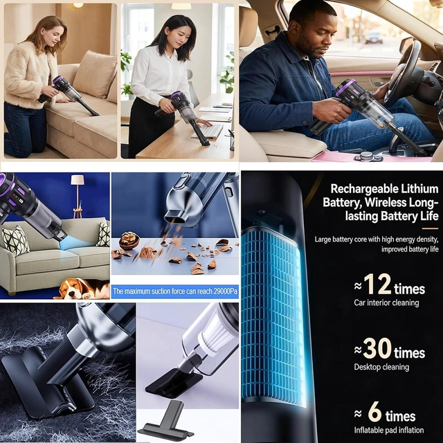 Alt view image 7 of 7 - Airpollo® Car Vacuum Portable Cordless Handheld Cleaner Aspiradora para Carro, 4 in 1 with LED Screen V2 Portable 29000 Pa Suction Air Blower, Rechargeable High Power for Home, Long Lasting Battery