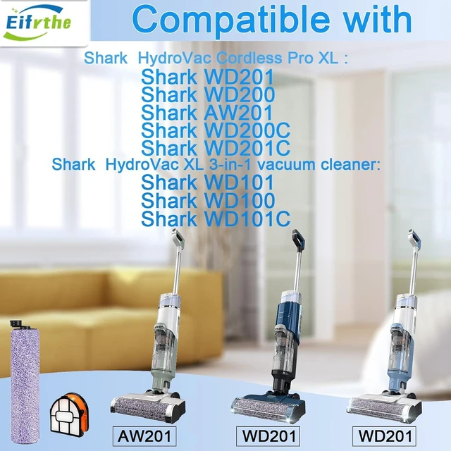 Alt view image 2 of 7 - WDB1F2 Replacement Brushroll & Filte Bundle for Shark WD101 WD201 WD100 WD200 AW201 WD200C WD201C WD101C AW261 wd160 HydroVac XL 3-in-1 vacuum cleaner, compare parts WDB1, WDB2, WDFF1, WDFF2, WDB1F2