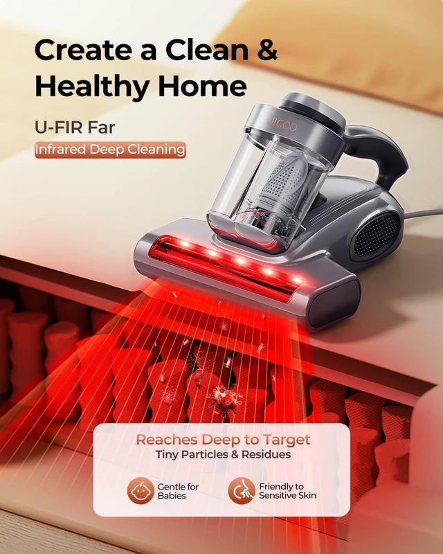 Alt view image 3 of 7 - JIGOO J300 Pro Mattress Vacuum Cleaner, LED Sensor, Pet Hair, Infrared