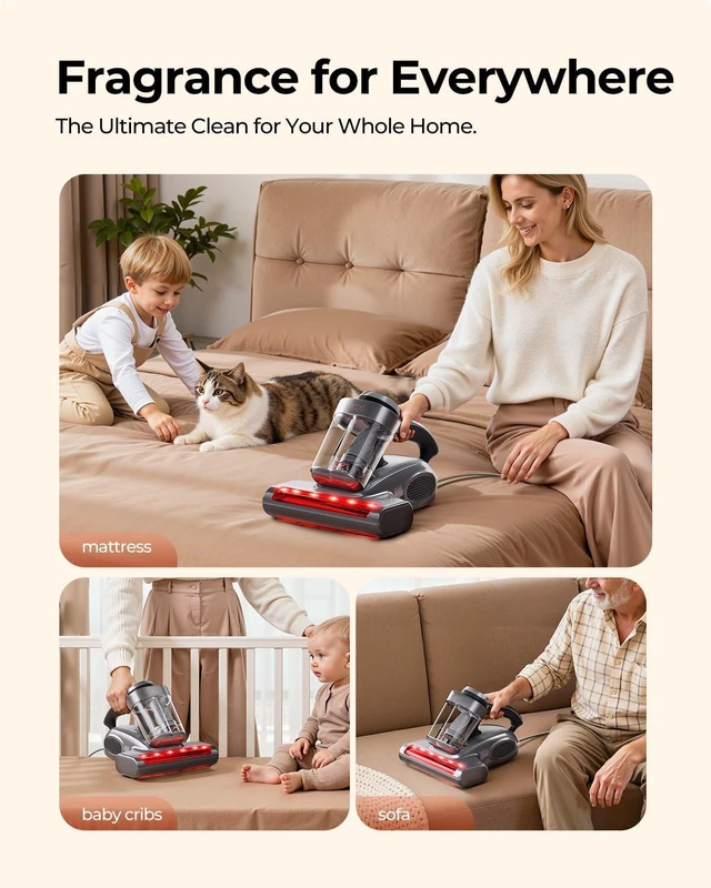 Alt view image 6 of 7 - JIGOO J300 Pro Mattress Vacuum Cleaner, LED Sensor, Pet Hair, Infrared