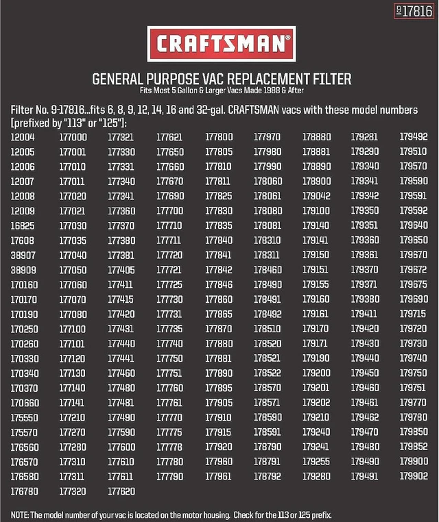 Alt view image 3 of 3 - Craftsman 9-17816 Filter Fits All Current Craftsman Vacuums 5 Gallons and Above