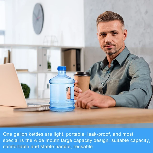 Alt view image 6 of 7 - Hoolerry 2 Pieces Water Bottle 1 Gallon Round Plastic Water Jug with Handle Reusable Leak Proof Bottle for Gym Sports Office Daily Cold Liquids Drinking Use, Blue