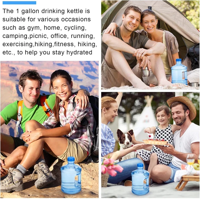 Alt view image 7 of 7 - Hoolerry 2 Pieces Water Bottle 1 Gallon Round Plastic Water Jug with Handle Reusable Leak Proof Bottle for Gym Sports Office Daily Cold Liquids Drinking Use, Blue
