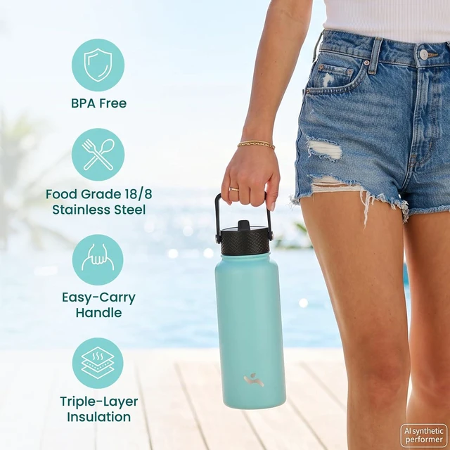 Alt view image 5 of 7 - Konokyo 32 oz Insulated Stainless Steel Water Bottle with Straw Lid