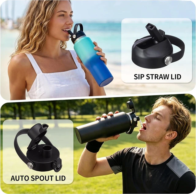 Alt view image 4 of 7 - Metal Water Bottle fits-in Cup Holder 32oz, Stainless Steel Vacuum Flask with Straw & Pop-up Chug Lid, Leak Proof Wide Mouth Thermo Keep Cold-48h & Hot-24 for Women Men
