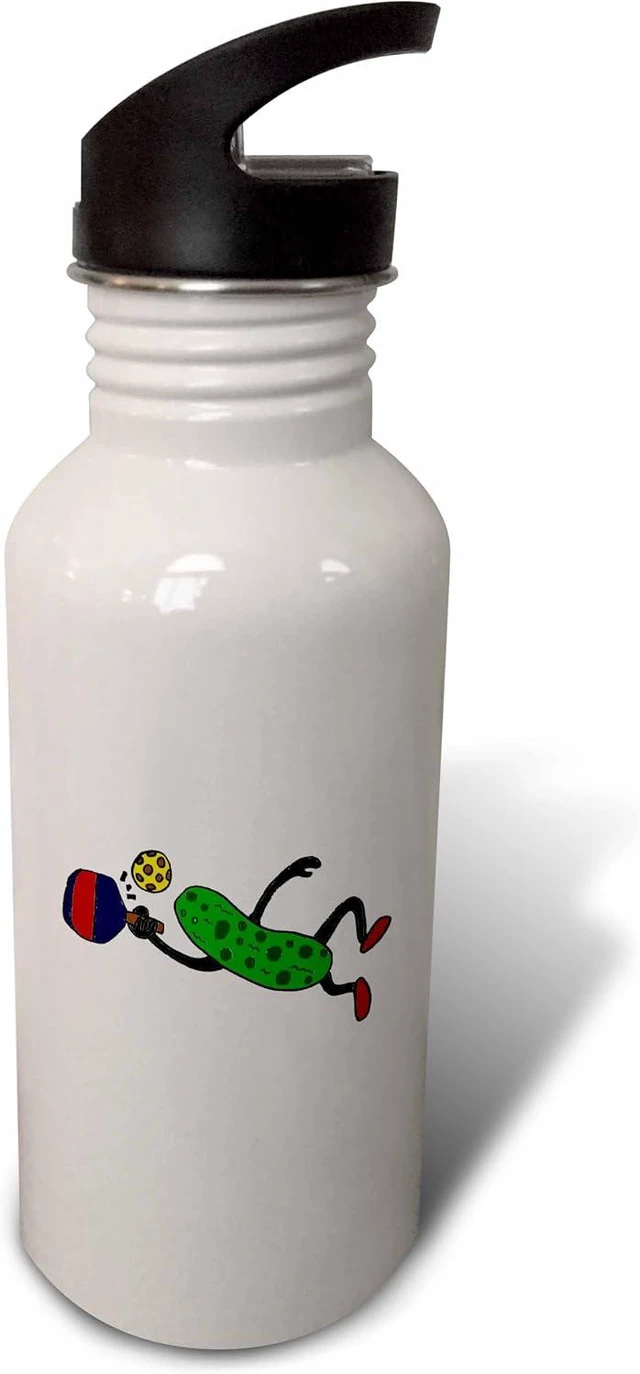 Main image of 3dRose Funny Leaping Pickle Playing Pickleball 21 oz Sports Water Bottle