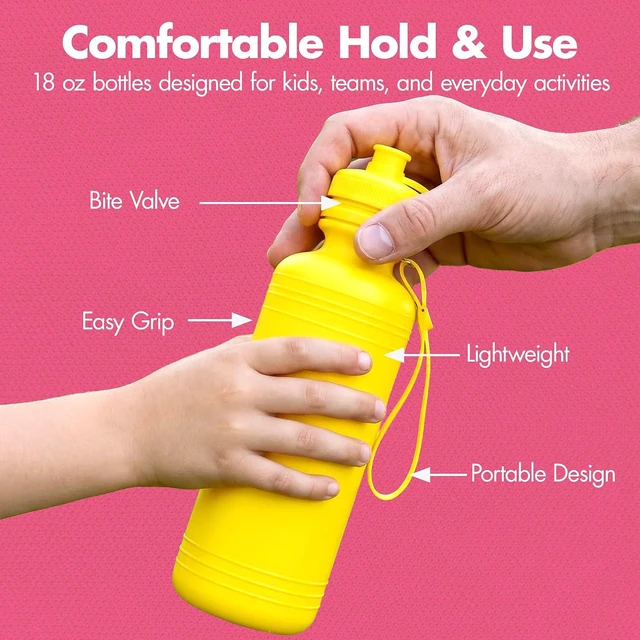 Alt view image 3 of 7 - Bulk Water Bottles for Kids 12 Pack 18 Oz Neon Plastic Water Bottles Bulk