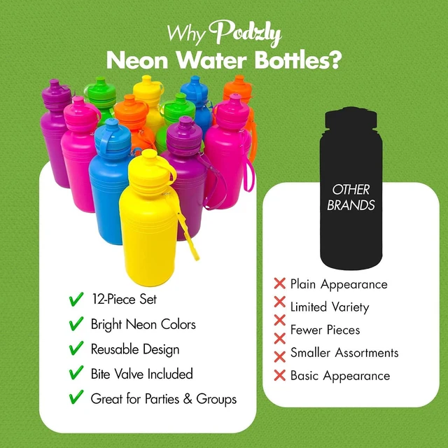 Alt view image 5 of 7 - Bulk Water Bottles for Kids 12 Pack 18 Oz Neon Plastic Water Bottles Bulk